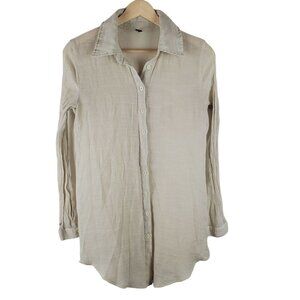 PrettyLittleThing Shirt Womens 0 Gauzy Oatmeal‎ Button up Blouse Tunic Coastal